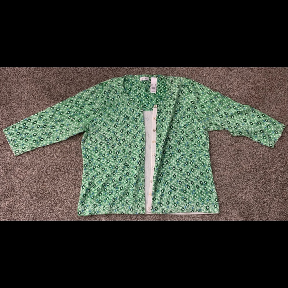 Liz & Co Sweater X-Large Green 3/4 Length Sleeves